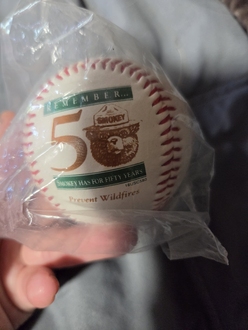 Smokey Bear 50th Anniversary Collectible Baseball - White with Red Stitching